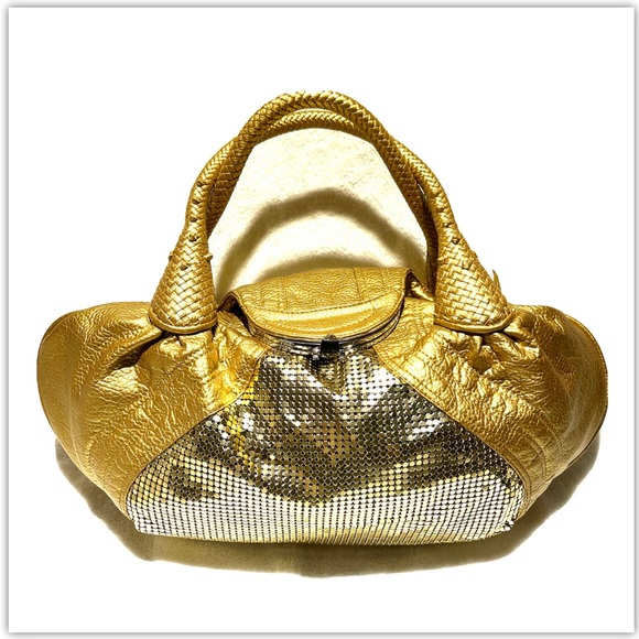 AUTHENTIC FENDI MADE IN ITALY METALLIC MESH LARGE SPY HOBO BAG , ZUCCA LINING - Picture 1 of 11